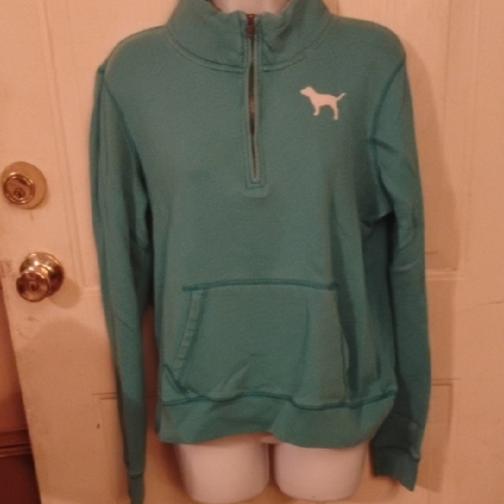 PINK Victoria's Secret Teal Quarter-Zip Hoodie